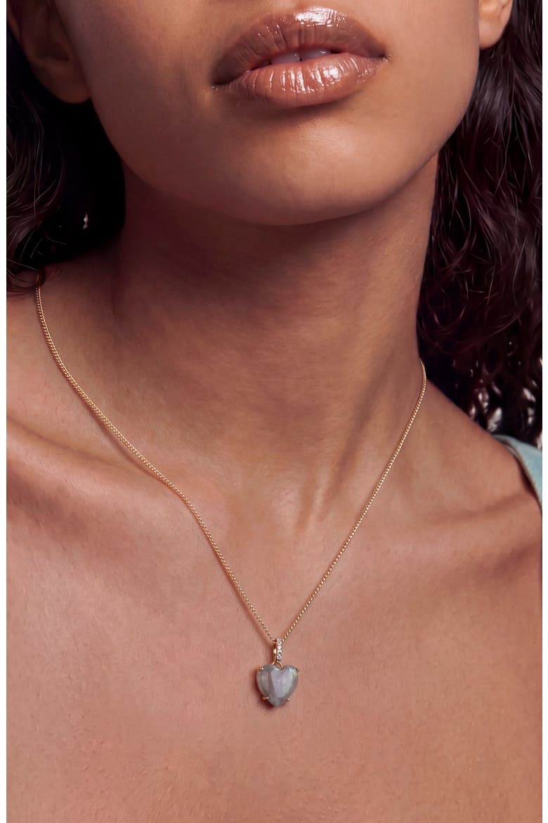 14k Gold Plated Heart Labradorite Pendant Necklace, Alternate, color, GREEN/ GOLD