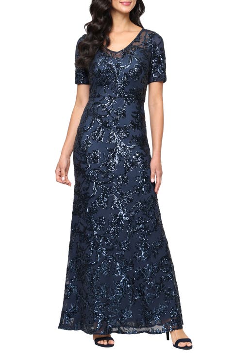 Sequin Mesh Overlay Gown