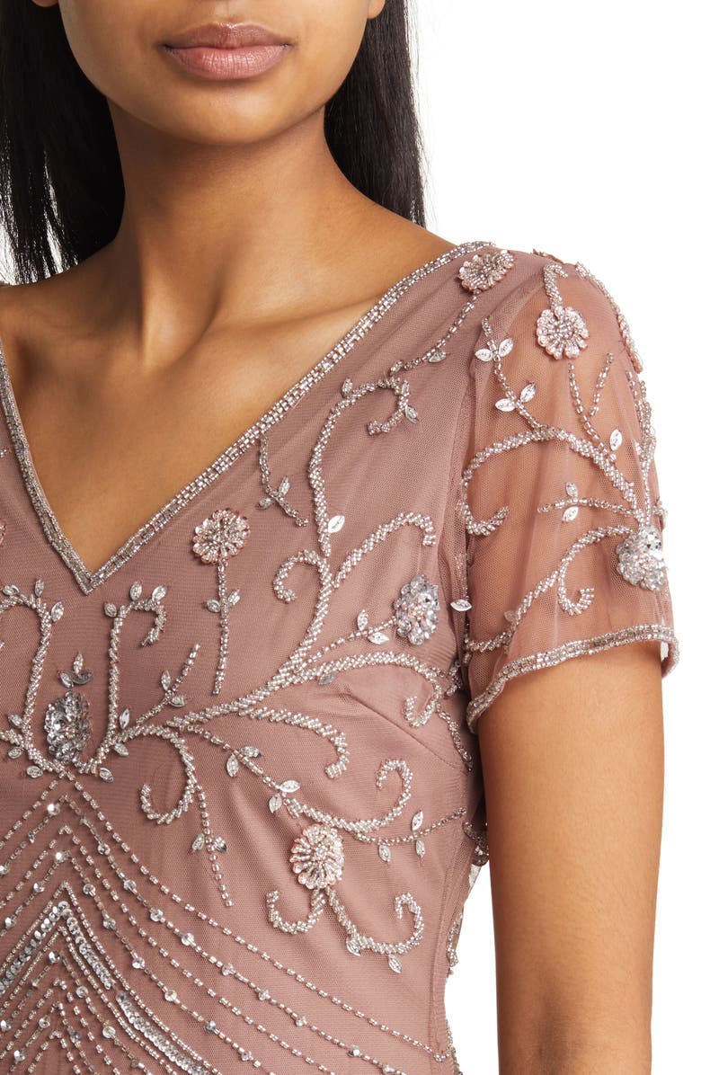 Pisarro Nights Beaded Mesh Overlay Cocktail Dress, Alternate, color, 