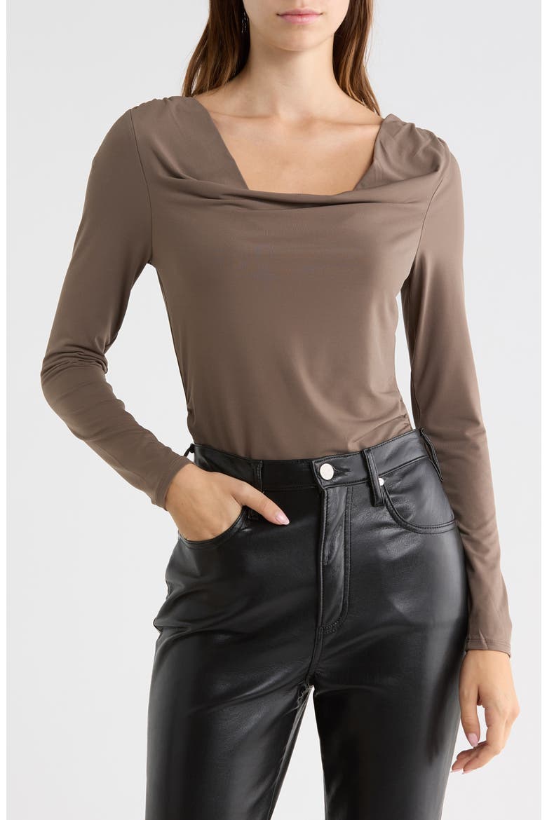 Drape Neck Long Sleeve Knit Top, Main, color, MUSHROOM