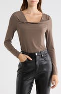Madden Girl Drape Neck Long Sleeve Knit Top