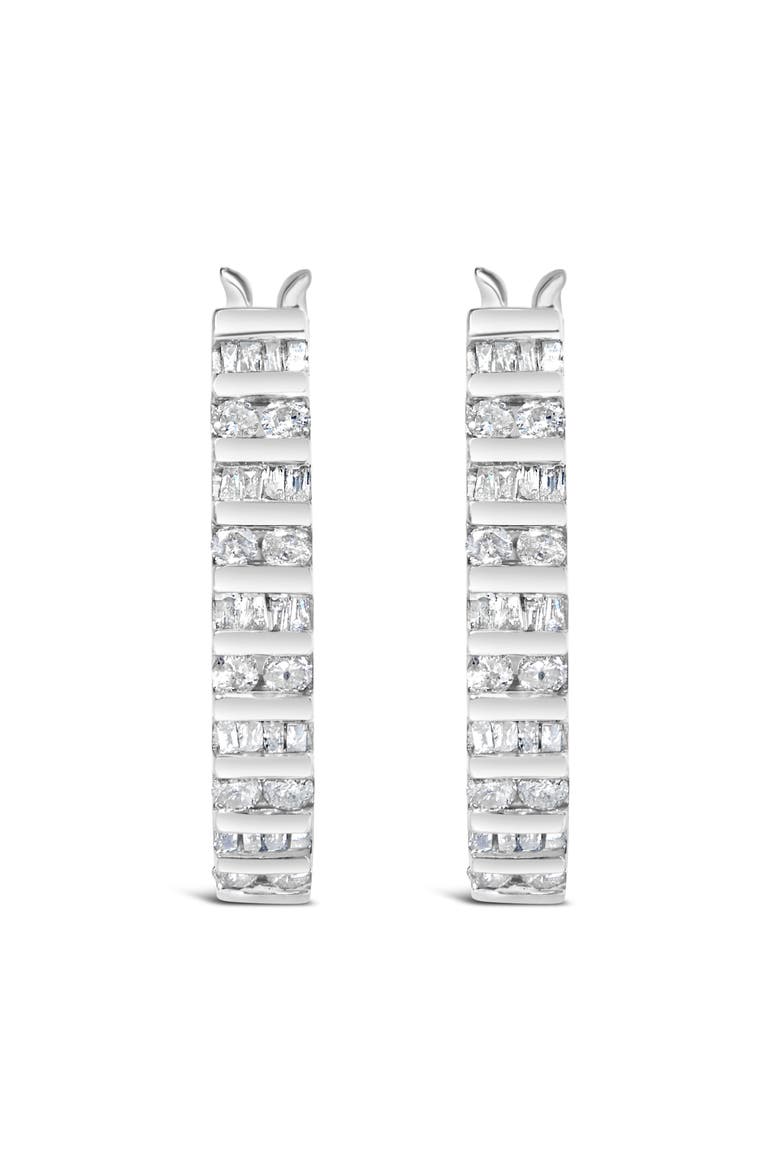10K Gold 1.0 Cttw Alternating Diamond "U" Hoop Earrings, Alternate, color, White