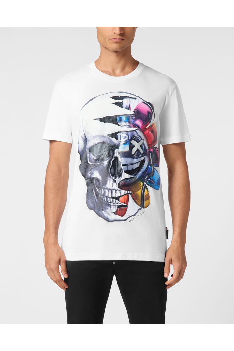 T-Shirt Round Neck Ss Graffiti Men, Main, color, white