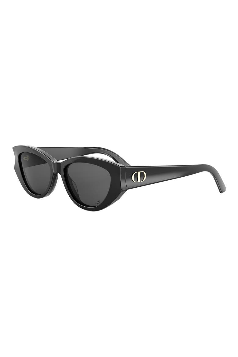 'DiorGlow B1I 53mm Cat Eye Sunglasses, Alternate, color, SHINY BLACK / SMOKE
