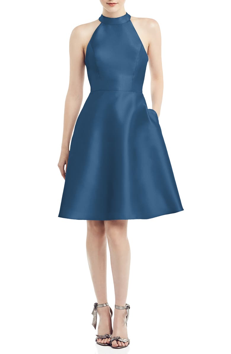 Alfred Sung Halter Style Satin Twill Cocktail Dress, Main, color,