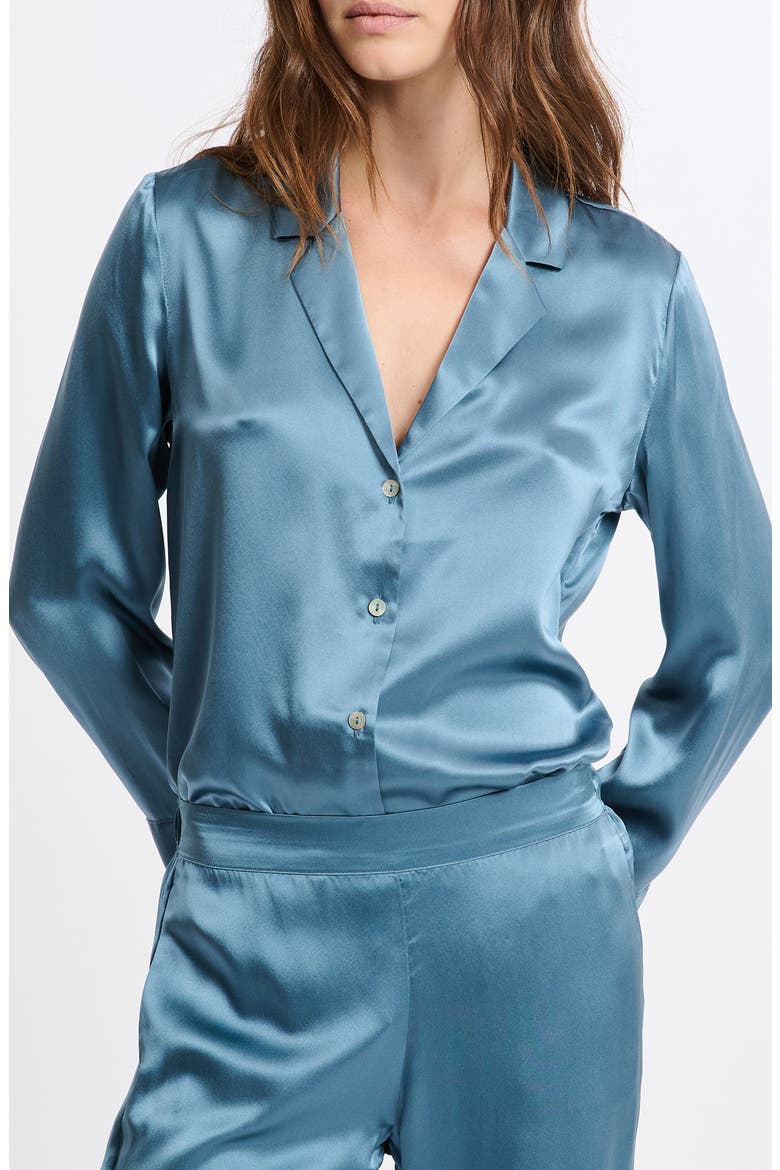 Pearly Silk Chemise Button-Up Pajama Shirt, Main, color, ENCRE