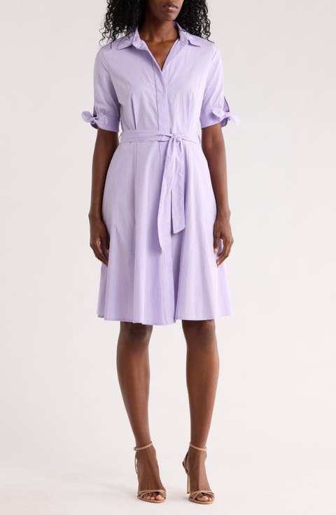 Solid Cotton Shoulder Tie Shirtdress