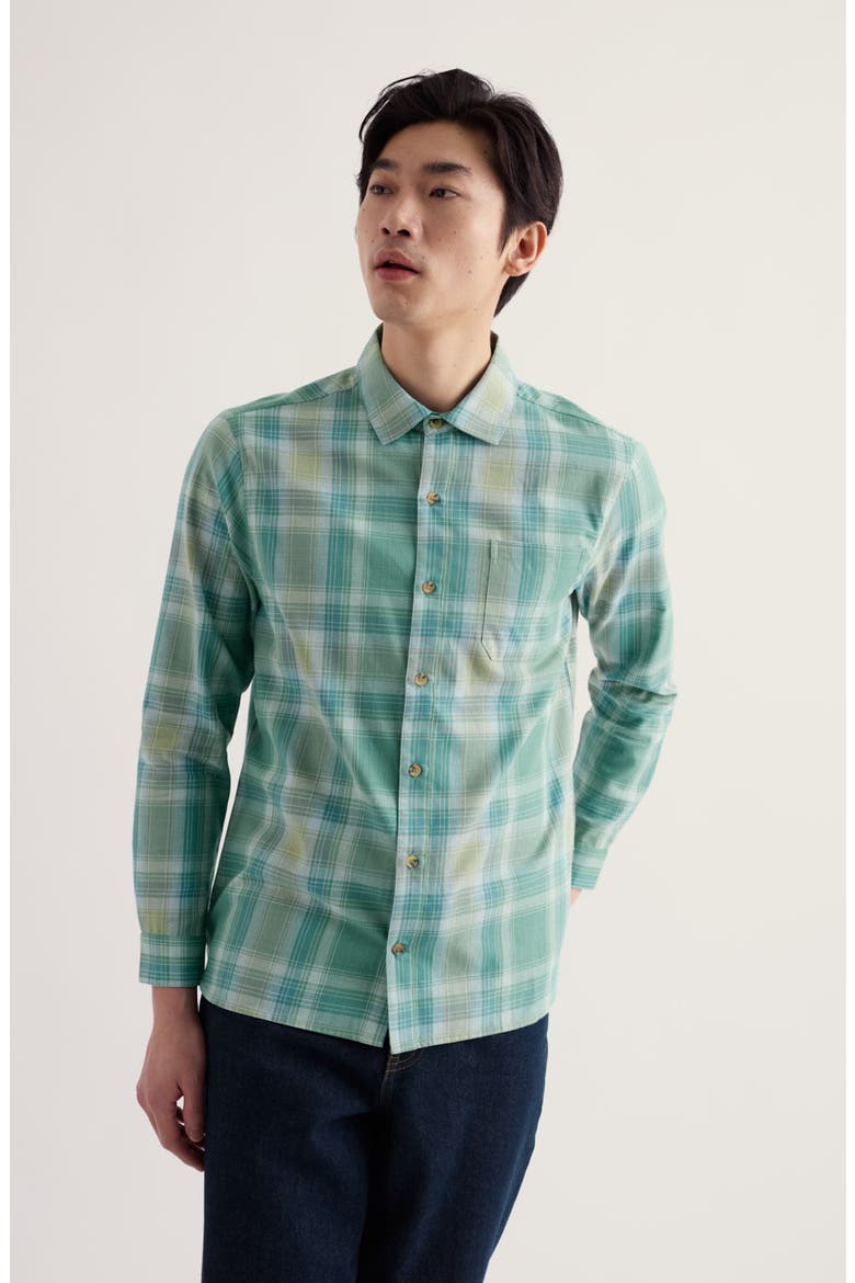 Goosander Plaid Organic Cotton Button Up Shirt, Alternate, color, PELORUS SARDINE