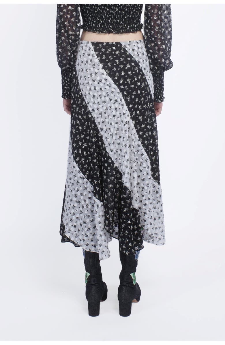Anna Sui Ditsy Dot Chiffon Contrast Flowy Skirt, Alternate, color, Black/White Multi