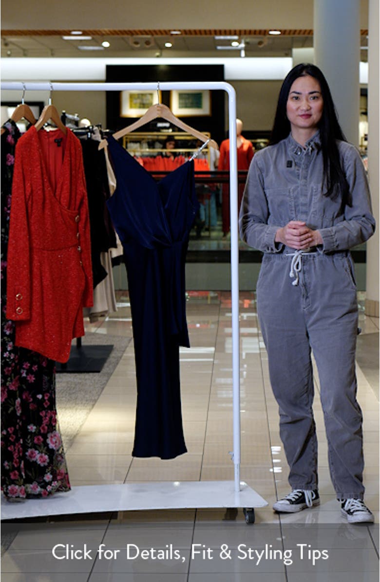 Rhinestone Strap Satin Faux Wrap Cocktail Dress, sales video thumbnail