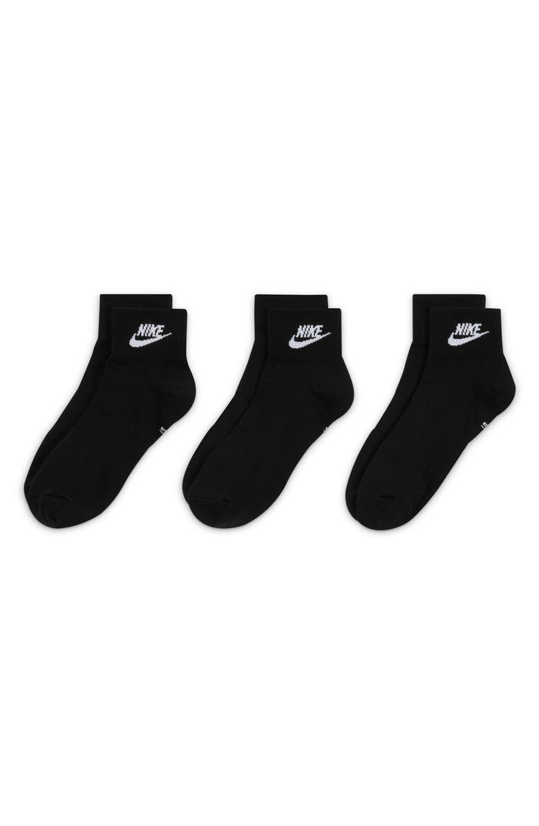 Nike Assorted 3-Pack Dri-FIT Essential Ankle Socks, Main, color, Black/ White