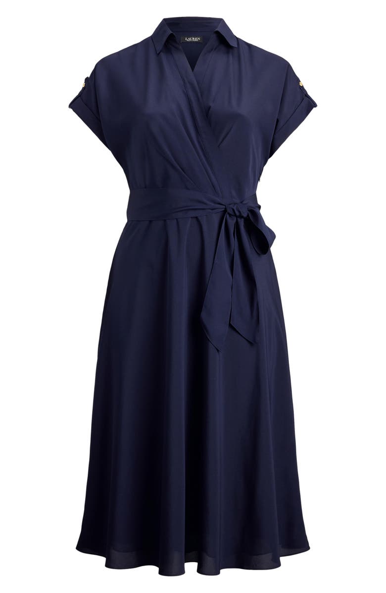 Lauren Ralph Lauren Wrap Bodice Crêpe de Chine Midi Dress, Alternate, color, Lighthouse Navy Blue