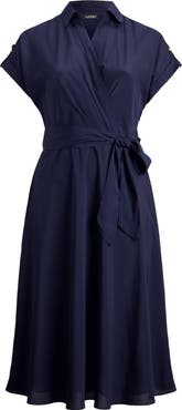 Lauren Ralph Lauren Wrap Bodice Crêpe de Chine Midi Dress
