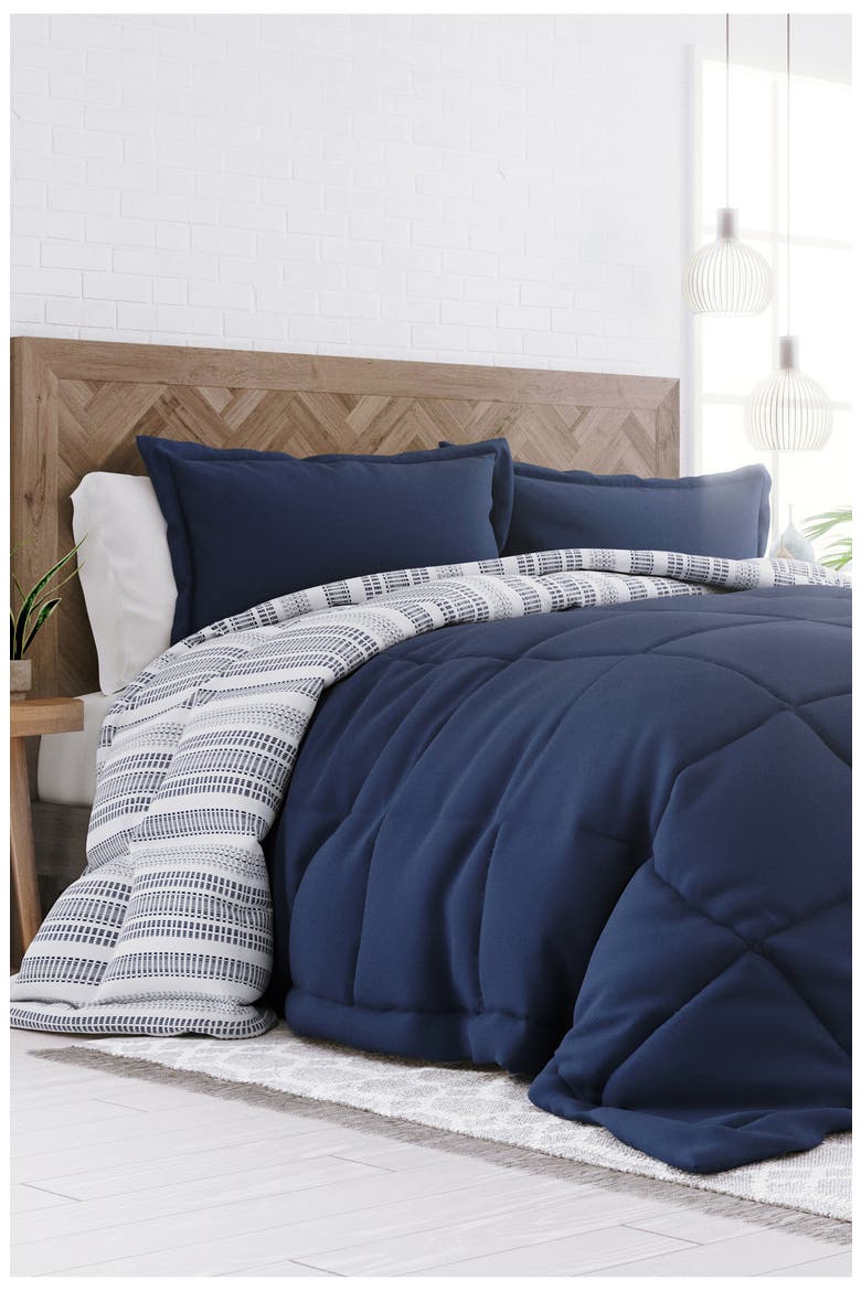 Premium Down Alternative Reversible Comforter Set, Alternate, color, NAVY