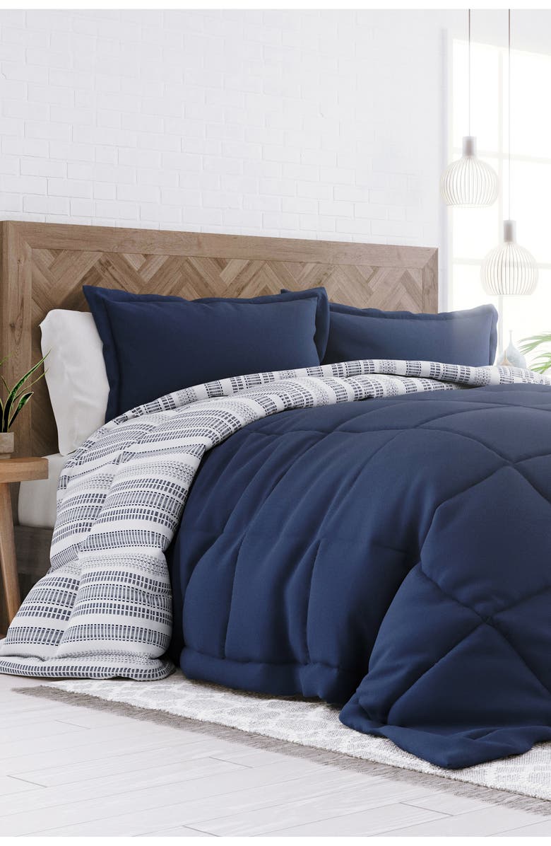 HOMESPUN Premium Down Alternative Farmhouse Dreams Reversible Comforter Set, Alternate, color, Navy