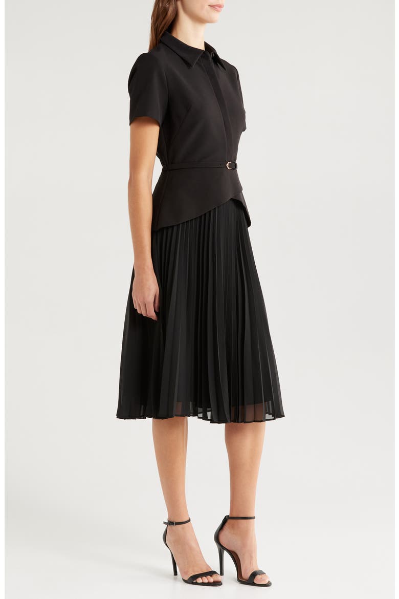 Mixed Media Midi Dress, Alternate, color, BLACK