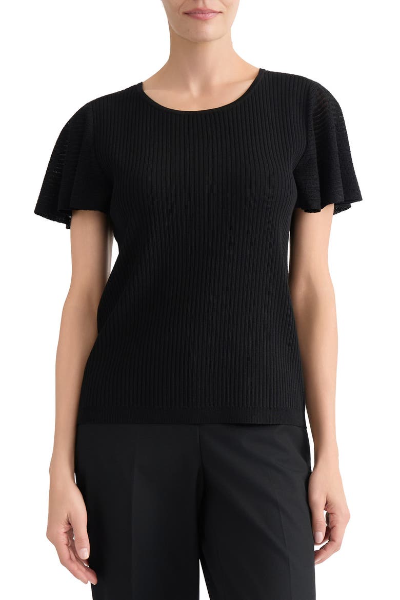 Flutter Sleeve Rib Sweater, Main, color, BLACK