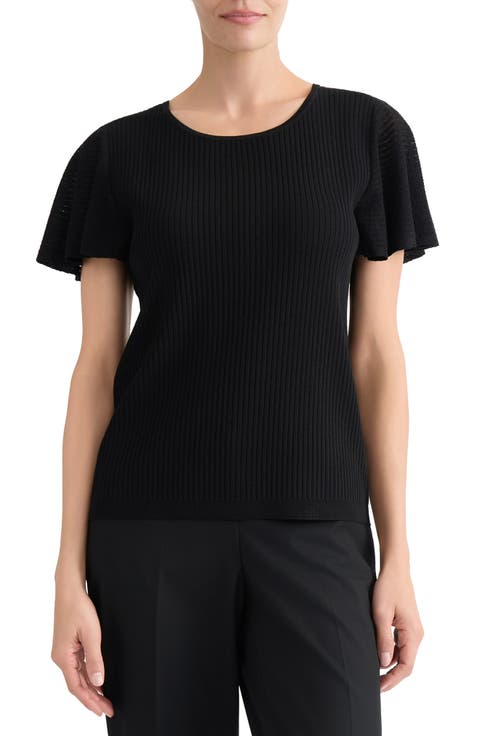 Flutter Sleeve Rib Sweater