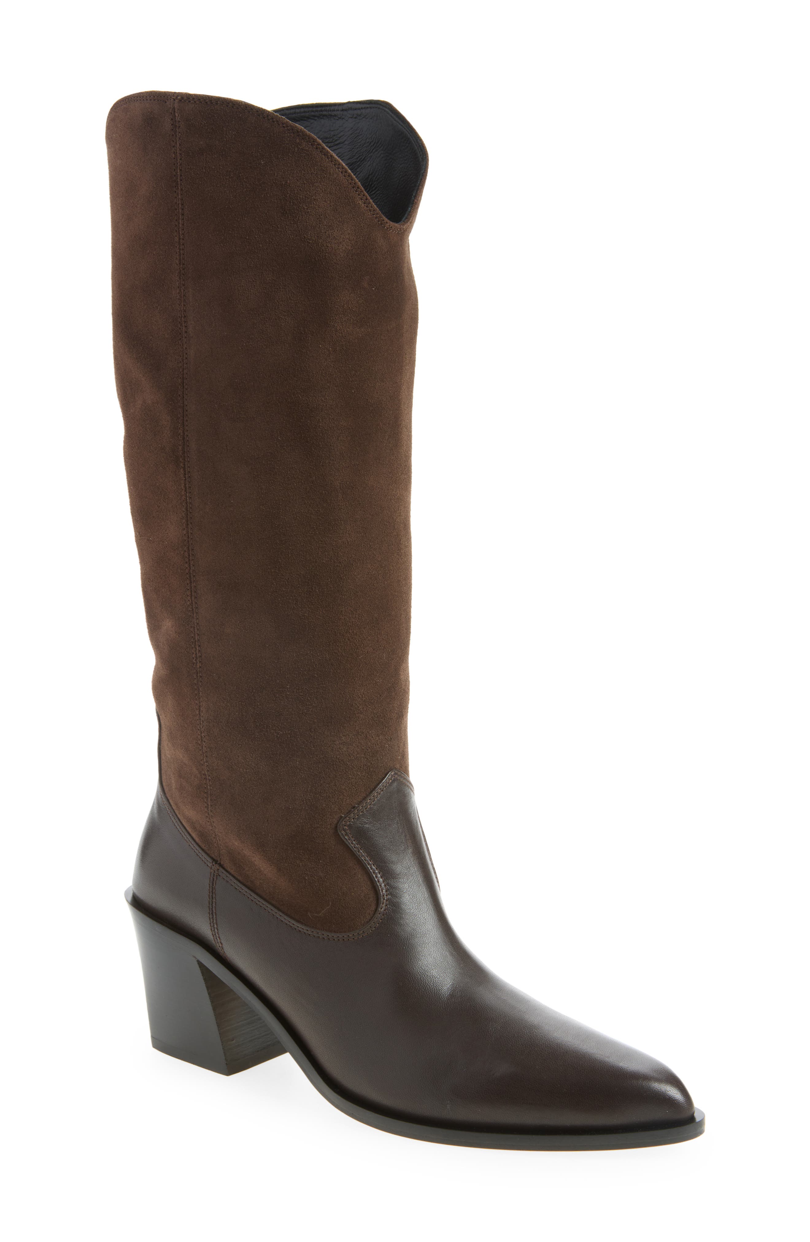 Nancie Leather Knee High Boot, Main, color, SABLE SUEDE COMBO