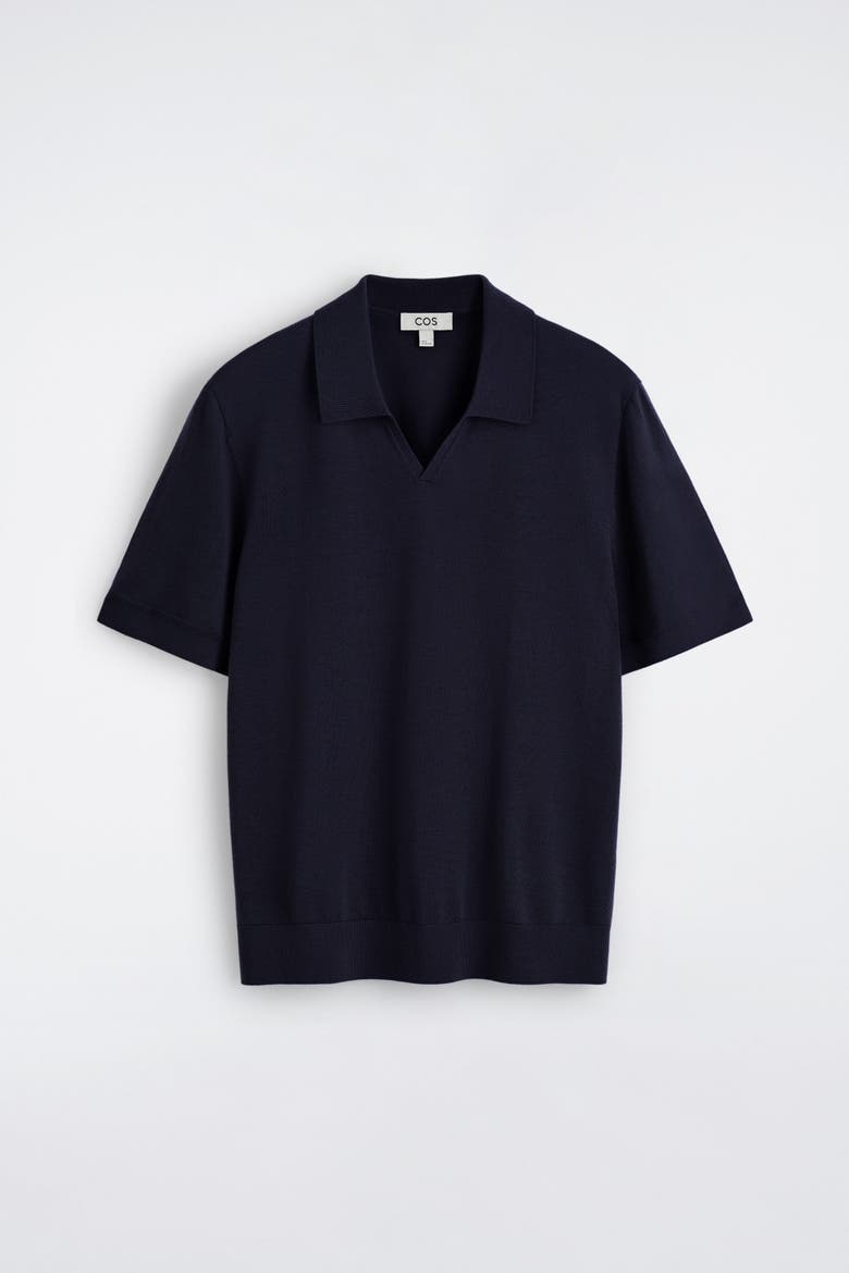 Open-Collar Merino Wool Polo Shirt, Alternate, color, NAVY