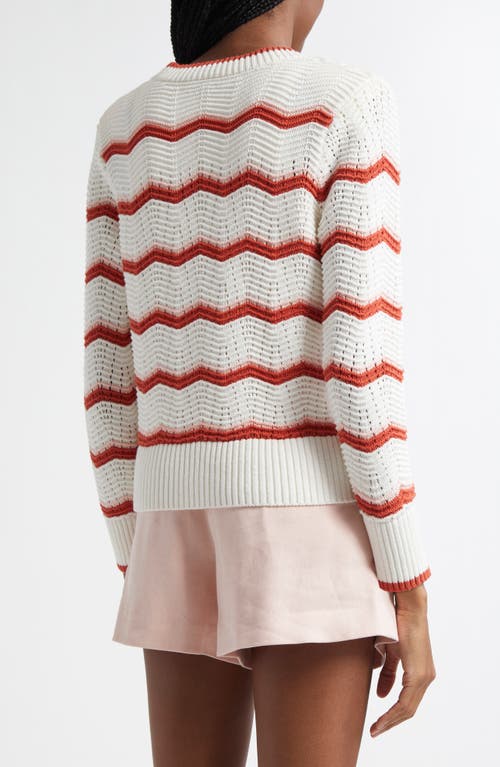 Shop Veronica Beard Ansonia Stripe Open Stitch Cardigan In Off White Pink Shell Persimmon