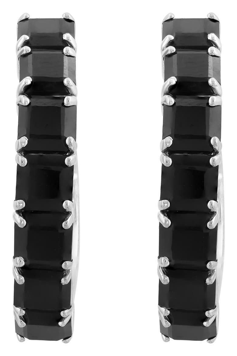 Sterling Silver Onyx Hoop Earrings, Alternate, color, BLACK