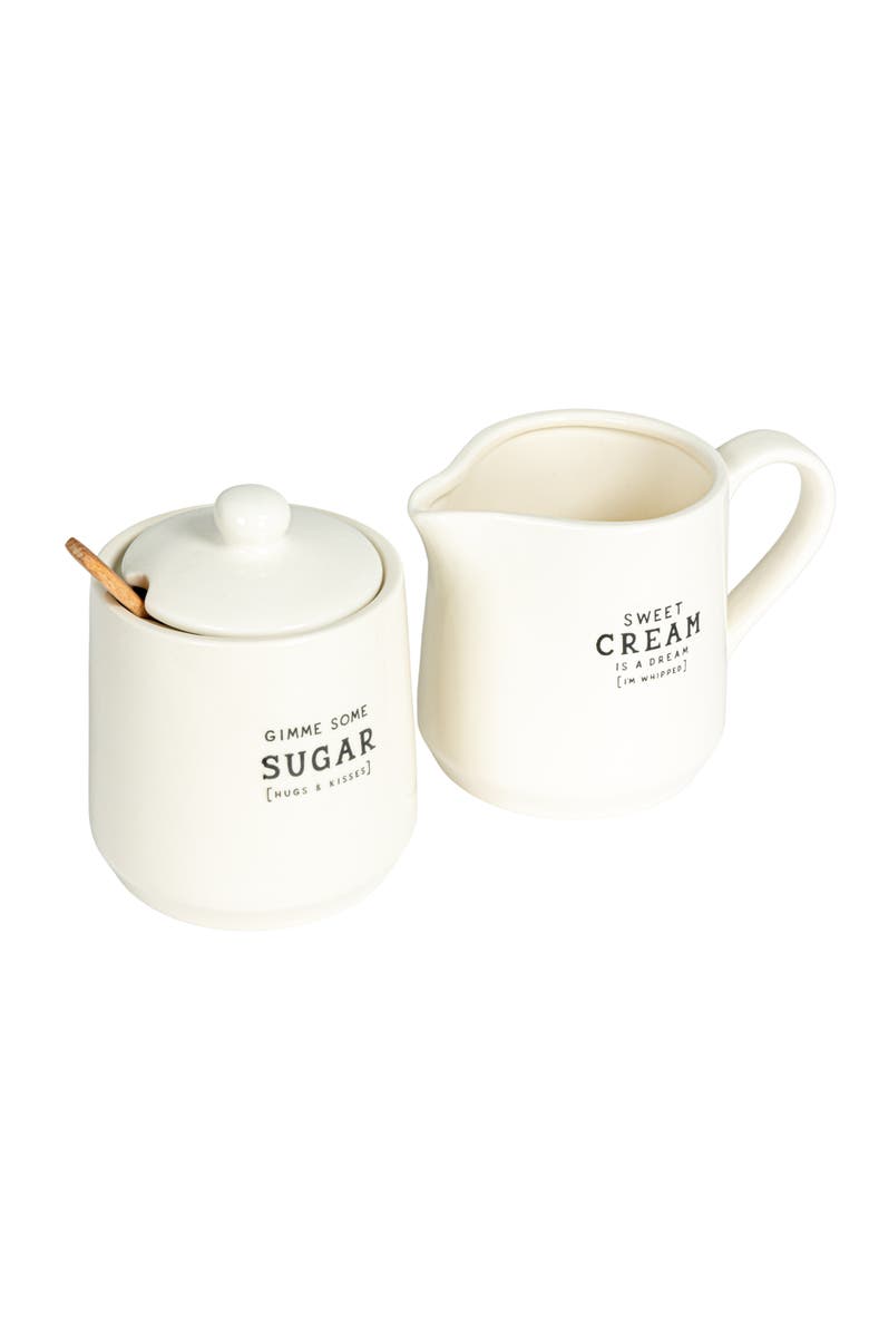 Storied Home Creamer & Sugar Pot Set with Spoon, Main, color, White