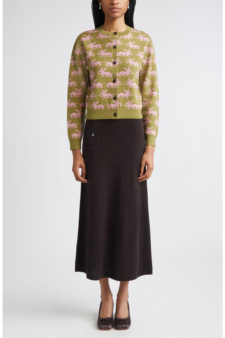 Bouchette Merino Wool Jacquard Cardigan, Alternate, color, OLIVE MULTI