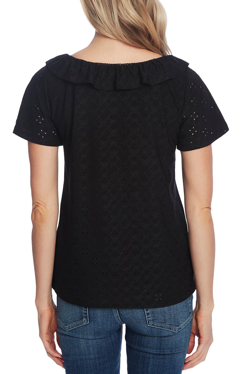 CeCe Ruffle Neck Eyelet Knit Top, Alternate, color, Rich Black