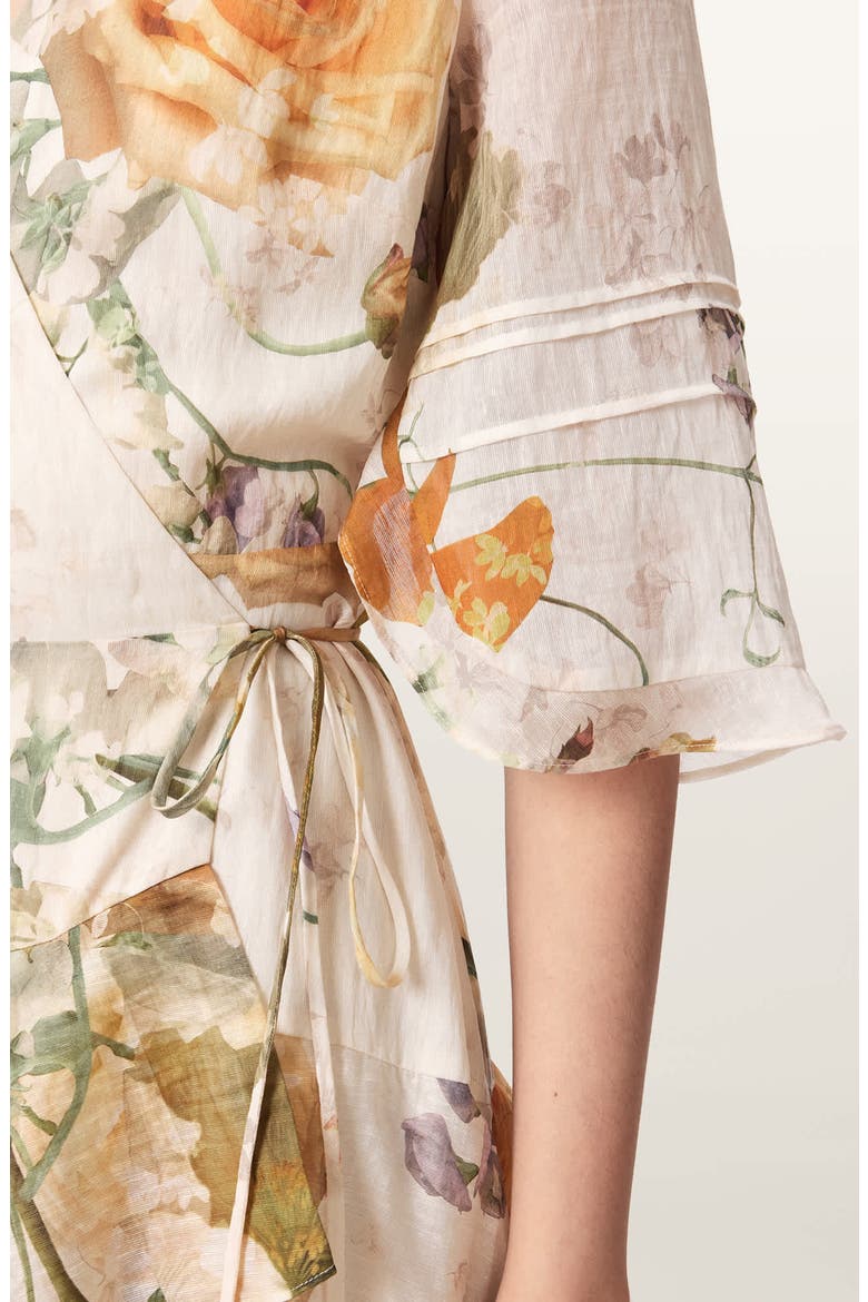 Camellia Floral Print Wrap Dress, Alternate, color, HAZE WHITE