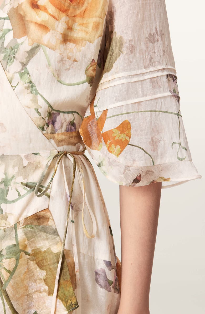 AllSaints Camellia Floral Print Wrap Dress, Alternate, color, Haze White