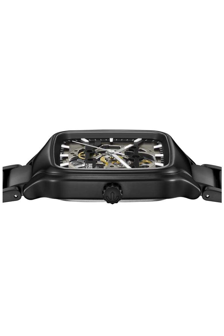True Square Skeleton Automatic Ceramic Bracelet Watch, 38mm, Alternate, color, BLACK