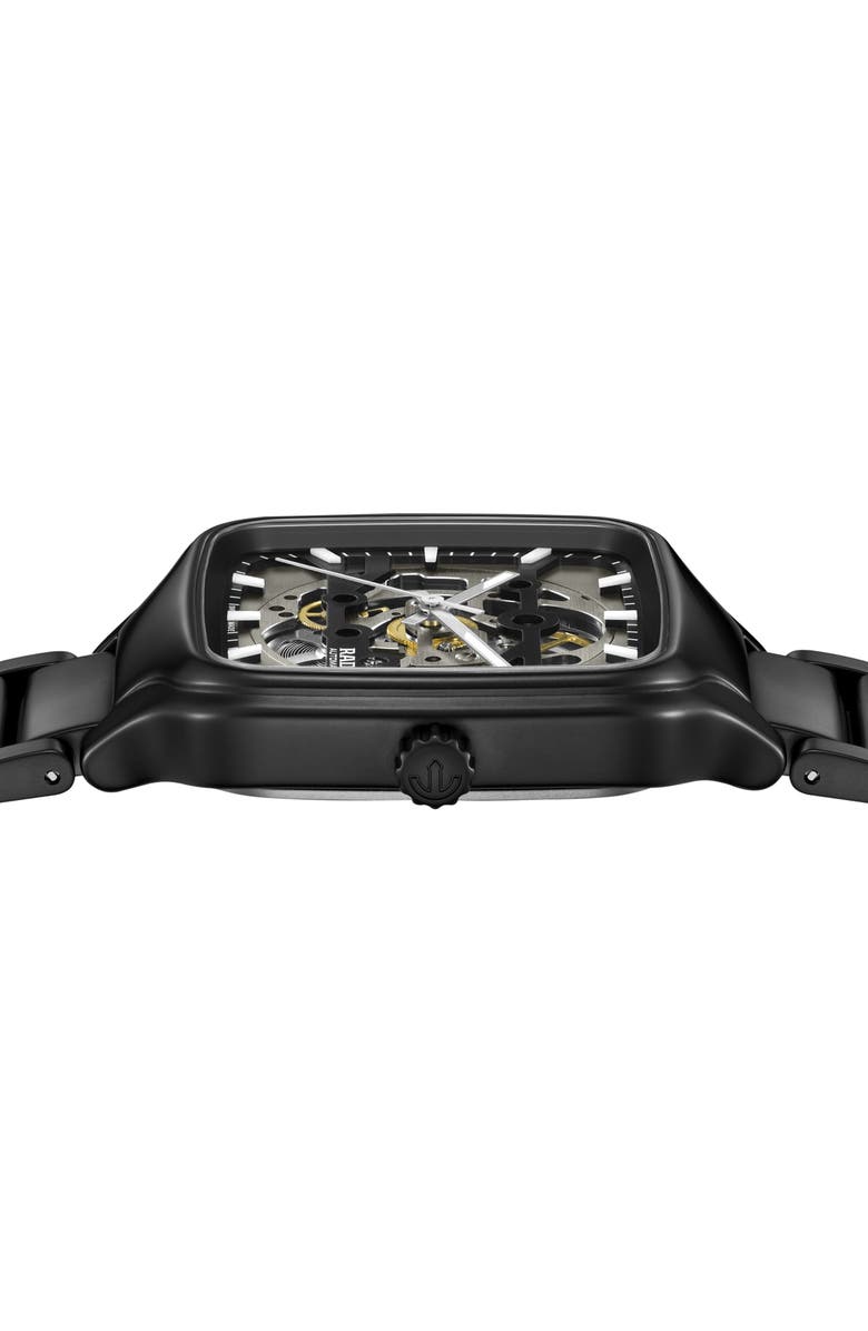 RADO True Square Skeleton Automatic Ceramic Bracelet Watch, 38mm, Alternate, color, Black