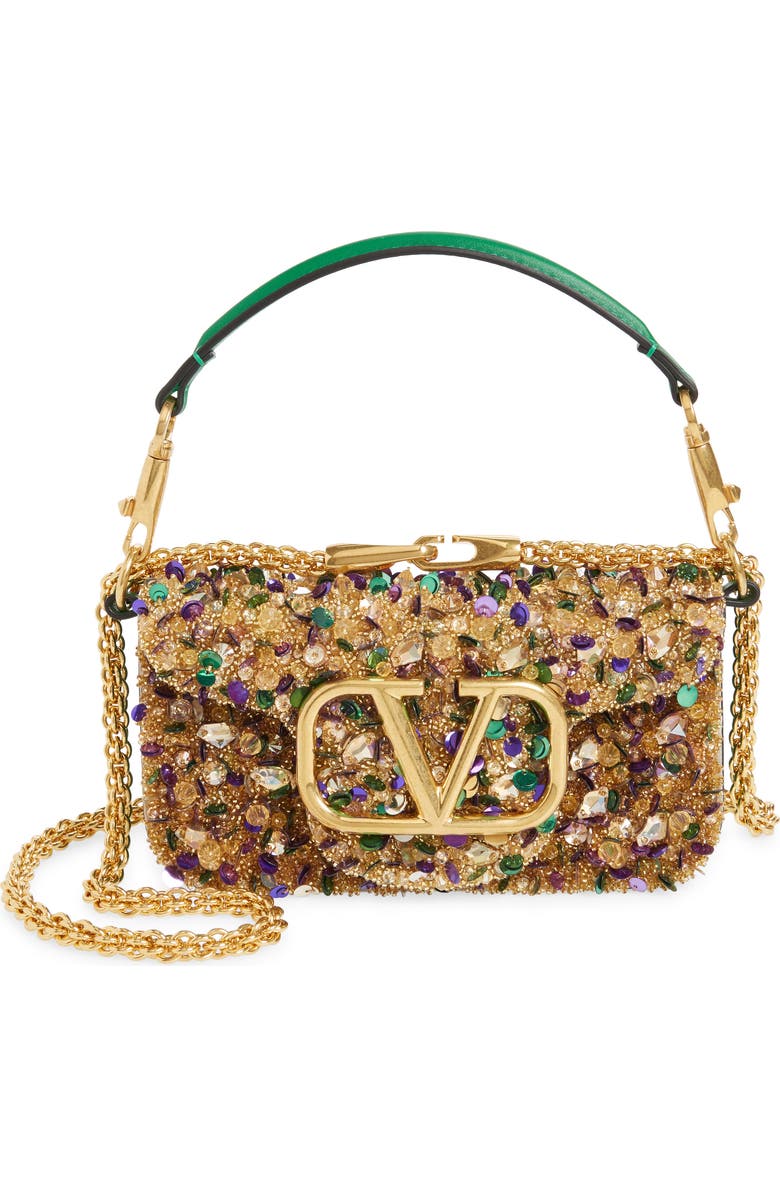 Valentino Garavani Small Locò Embellished Silk Shoulder Bag, Main, color,
