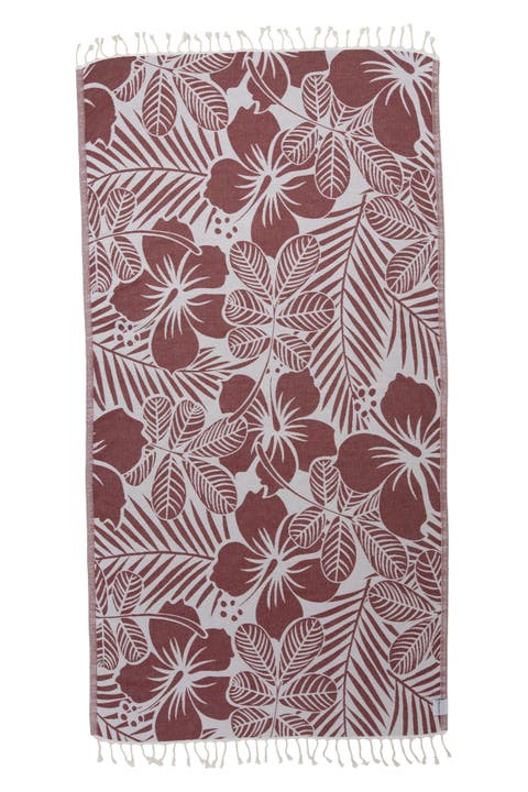 Hawaiian Flower Print Organic Cotton Reversible Turkish Towel