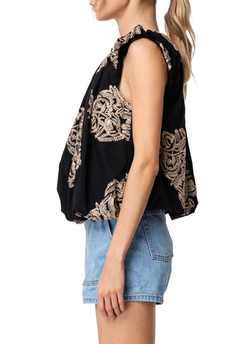 Sabrina Embroidered Bubble Hem Cotton Top, Alternate, color, BLACK CREAM
