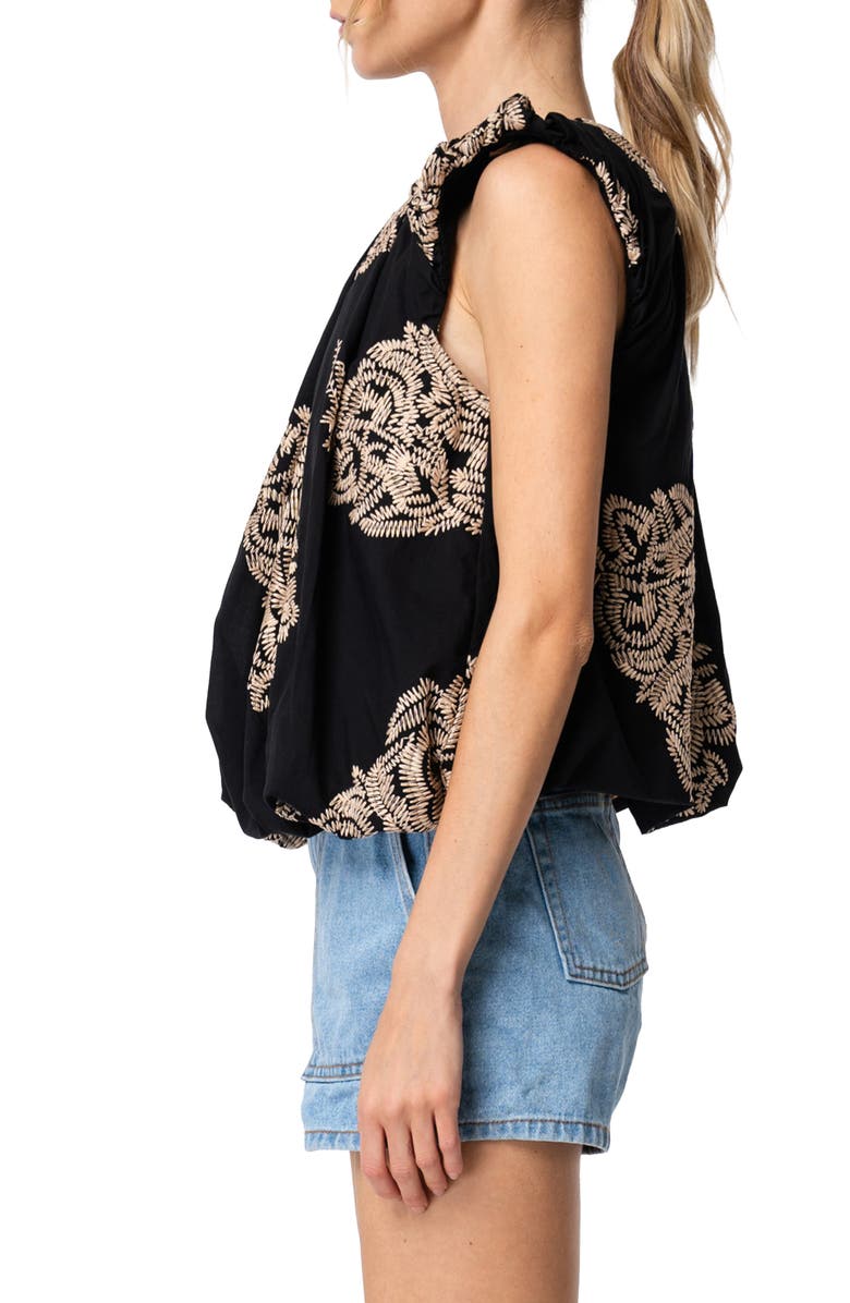 CIEBON Sabrina Embroidered Bubble Hem Cotton Top, Alternate, color, Black Cream