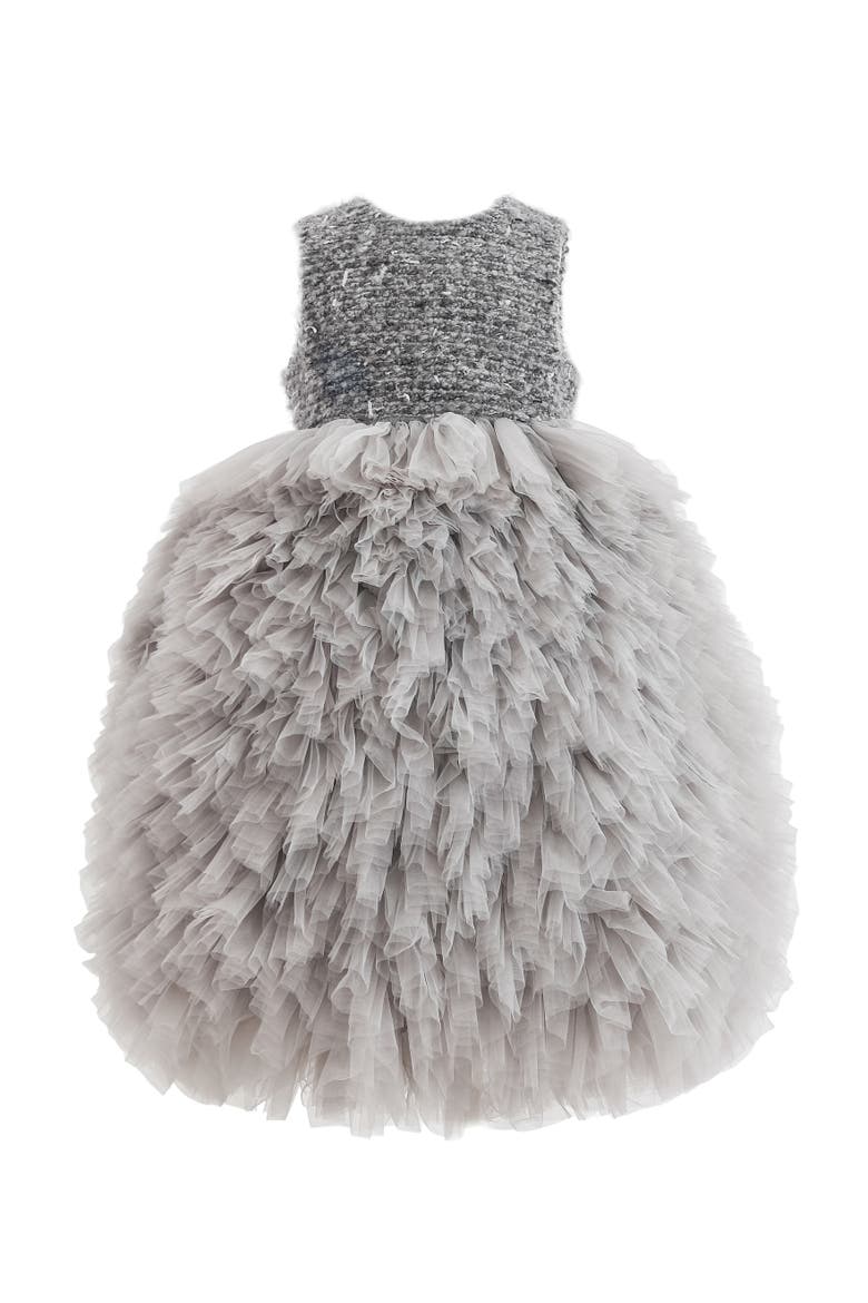 Textured Bodice Tulle Gown, Main, color, Silver