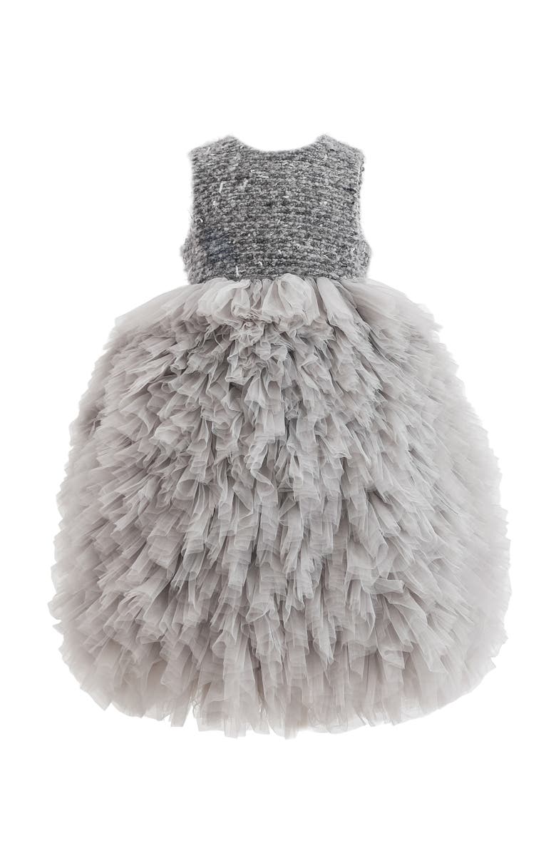 Tulleen Textured Bodice Tulle Gown, Main, color, Grey