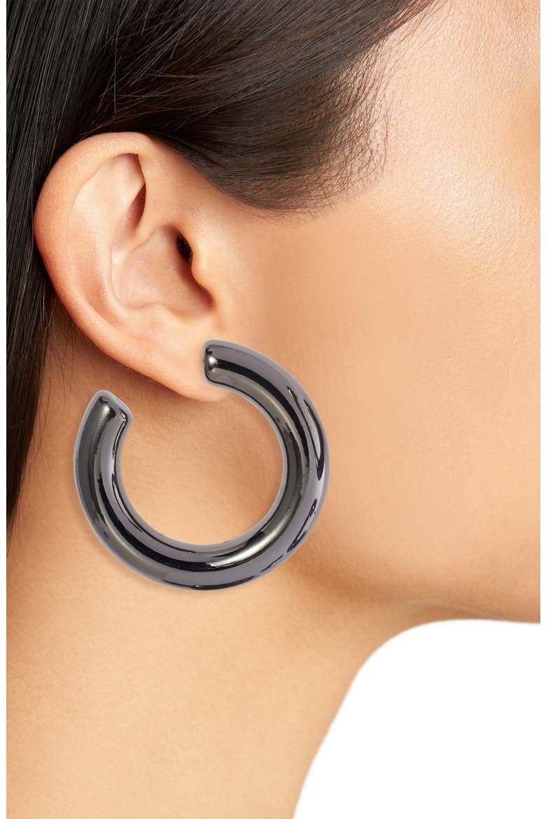 x Draya Michele Jelia Set of 3 Tube Hoop Earrings, Alternate, color, GUNMETAL
