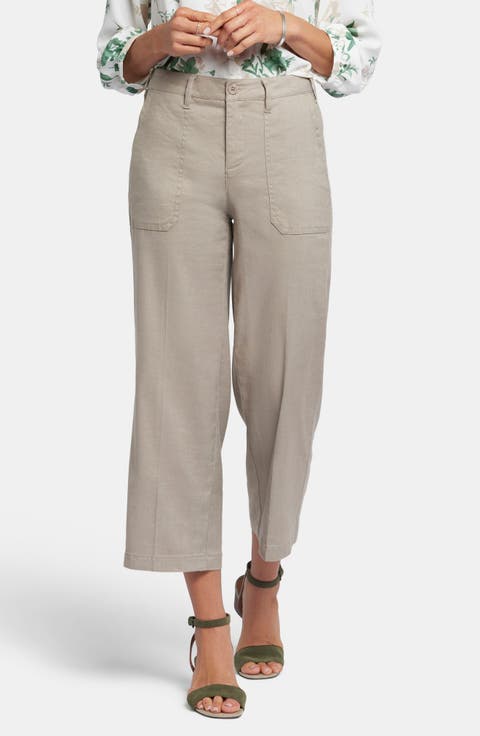 Linen Blend Crop Wide Leg Pants