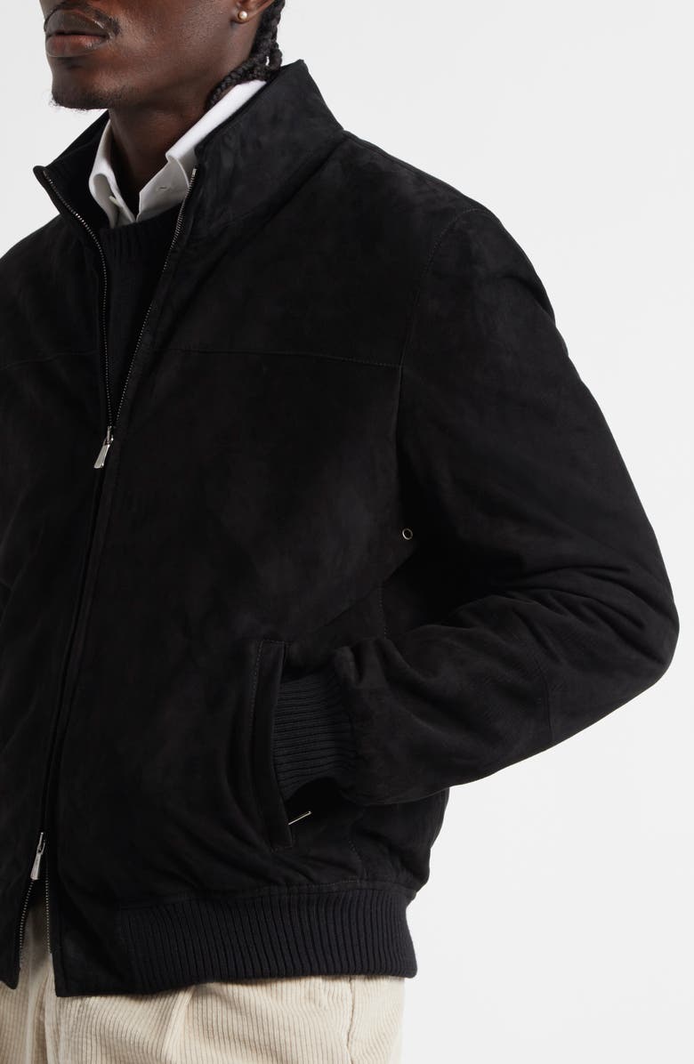 Thom Sweeney Suede Bomber Jacket, Alternate, color, Black