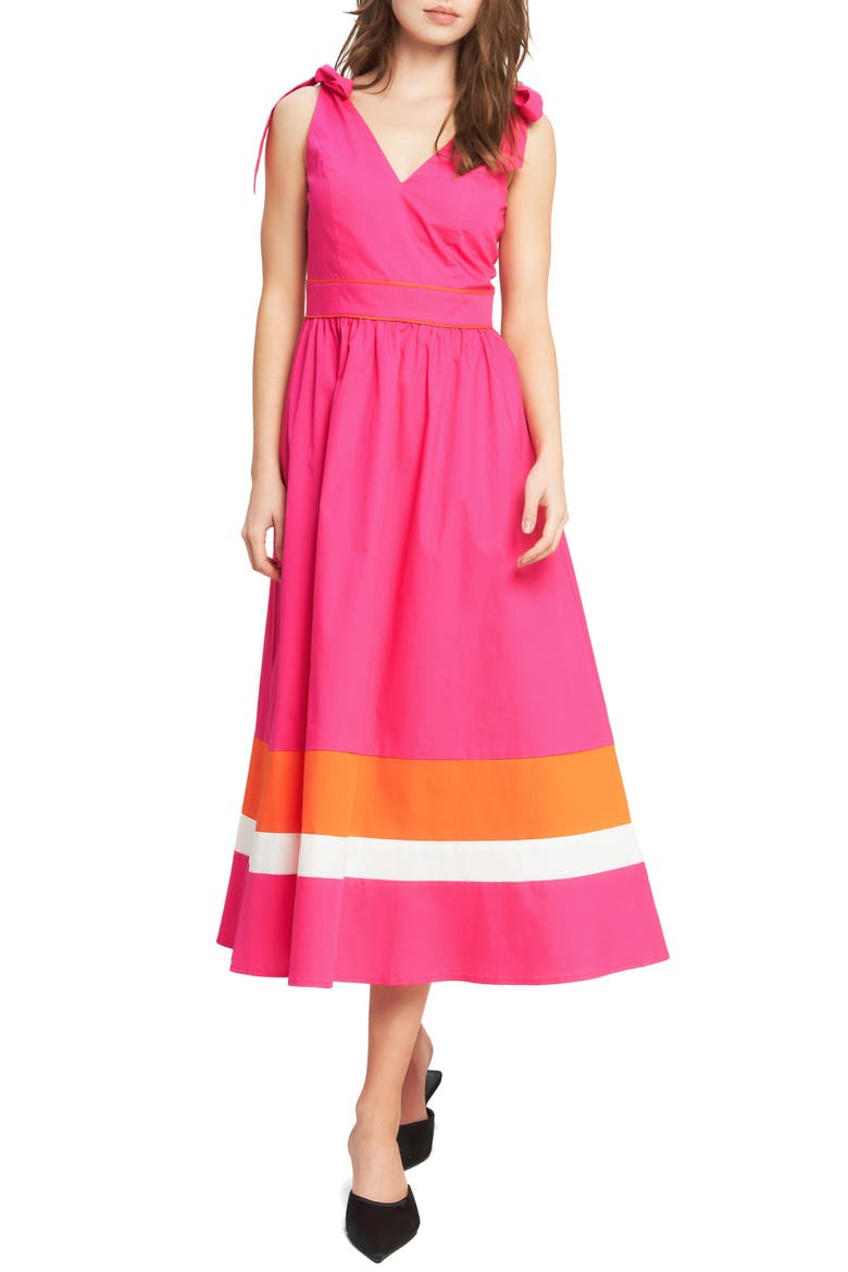 Bow Shoulder Midi Dress, Main, color, FUCHSIA ORANGE