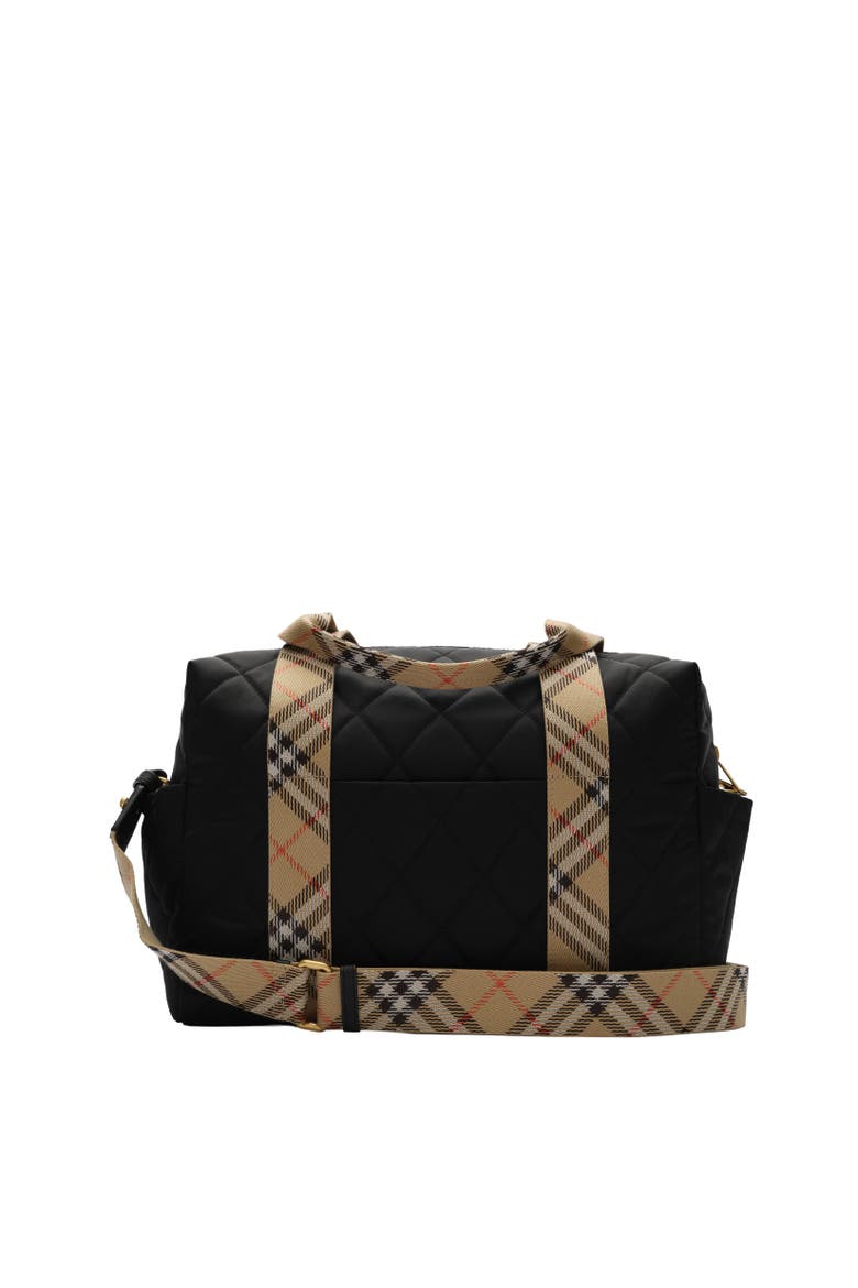 Check Trim Quilted Nylon Baby Changing Bag, Alternate, color, Black