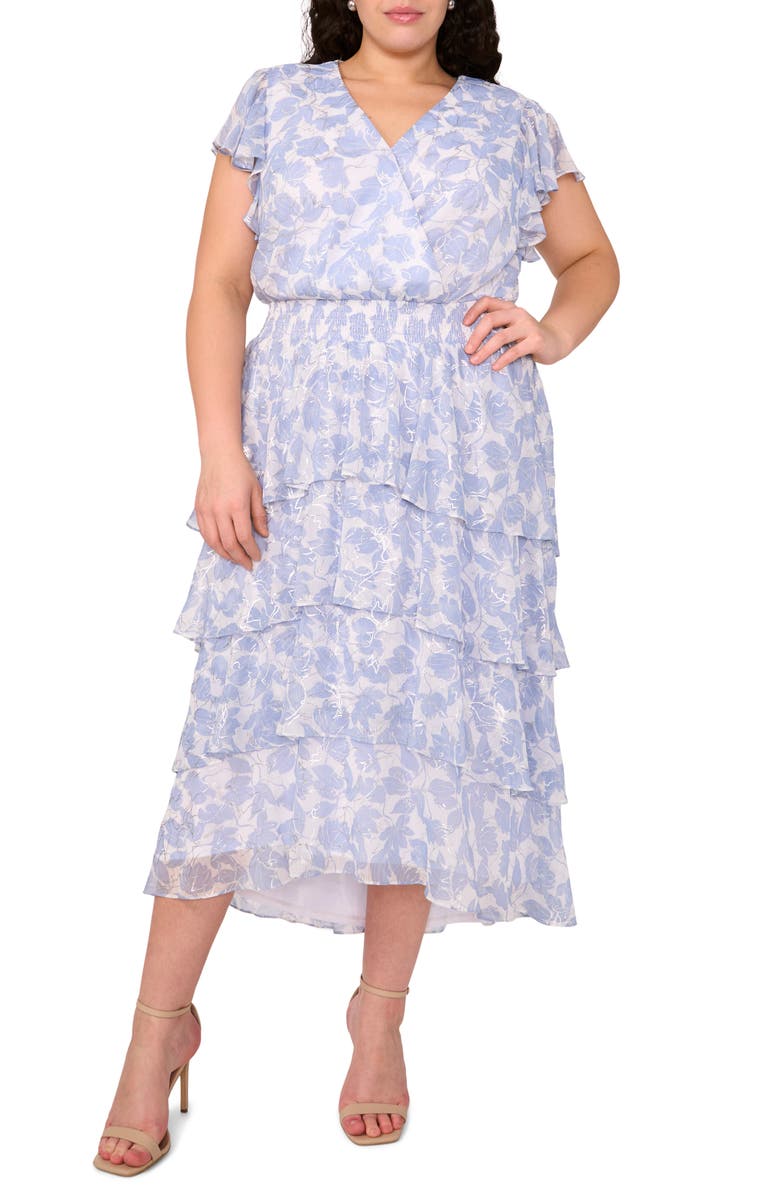 Halogen<sup>®</sup> Floral Print Faux Wrap Dress, Main, color, Rainwashed