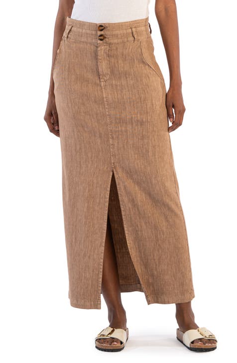 Freida Linen Blend Maxi Skirt (Wood)