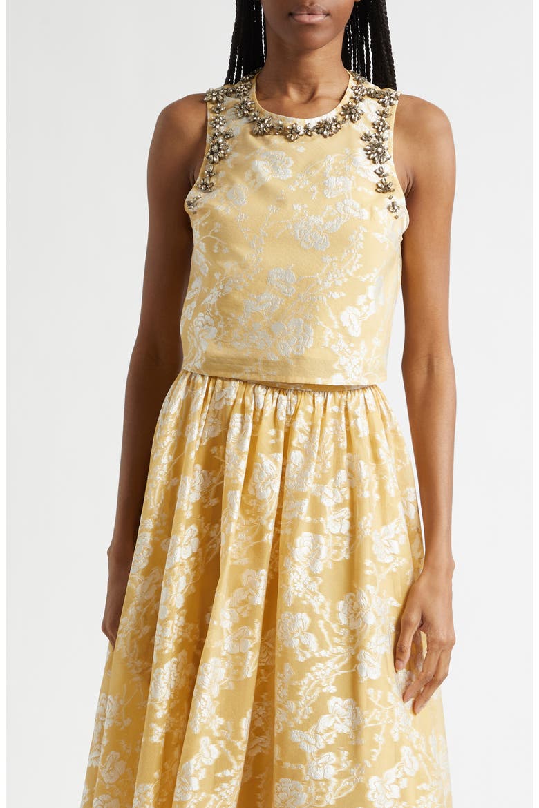 Rhinestone Floral Jacquard Sleeveless Top, Main, color, OCHRE MUSE/ WHITE