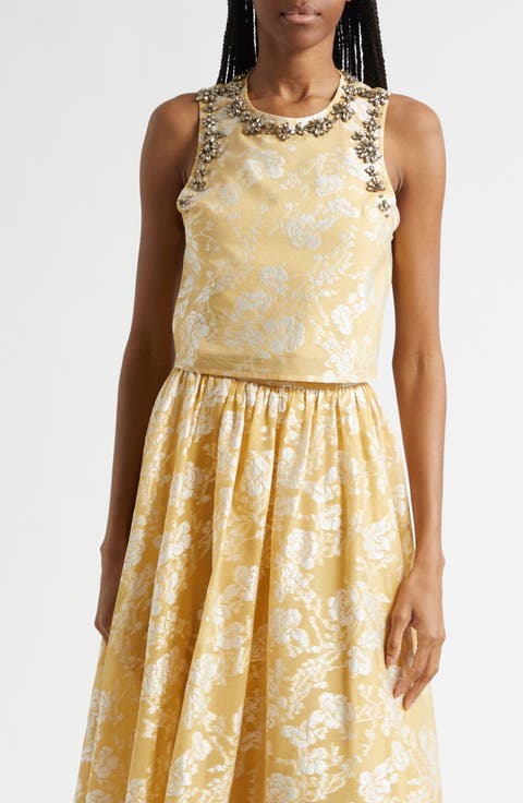 Rhinestone Floral Jacquard Sleeveless Top