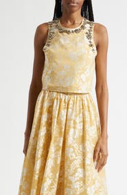 Cinq à Sept Rhinestone Floral Jacquard Sleeveless Top