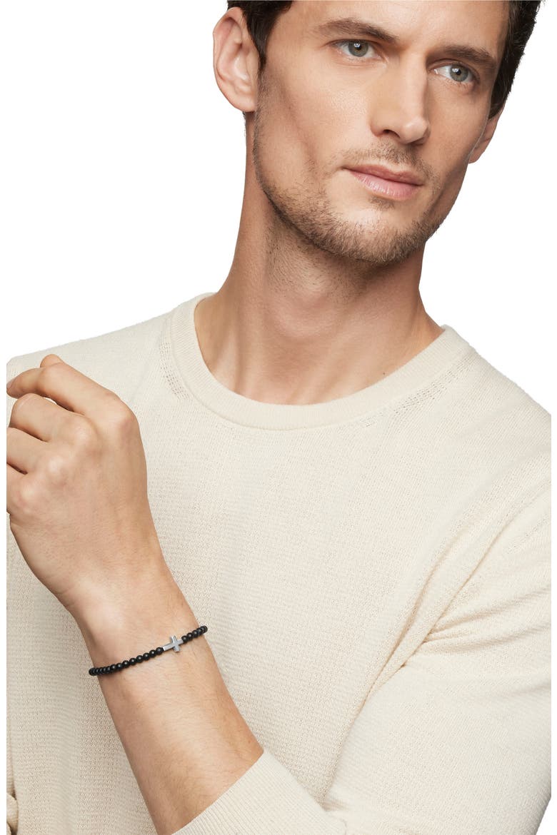 Men's Spiritual Beads Cross Beaded Bracelet, Alternate, color, SILVER